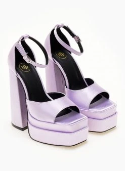 Πέδιλα με φιάπα υφασμάτινα Tfp - Λιλά -The Fashion Project κατάστημα pedila platform saten tfp me mpareta 104445 eof1