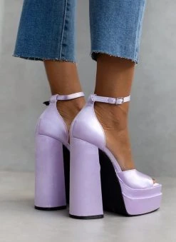 Πέδιλα με φιάπα υφασμάτινα Tfp - Λιλά -The Fashion Project κατάστημα pedila platform saten tfp me mpareta 104445 xzhe