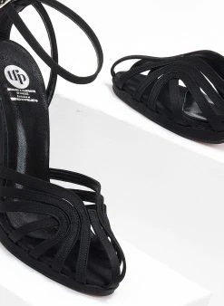 Πέδιλα με μπαρέτα υφασμάτινα ρετρό Tfp - Μαύρο -The Fashion Project κατάστημα pedila retro saten me mpareta tfp 108631 naxf