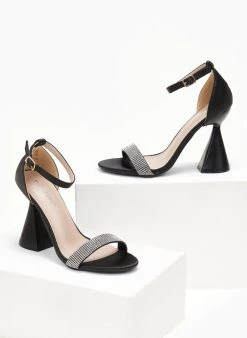 The Fashion Project Πέδιλα με μπαρέτα και στρας - Μαύρο -The Fashion Project κατάστημα pedila saten me idiaitero takouni 107241 21wj