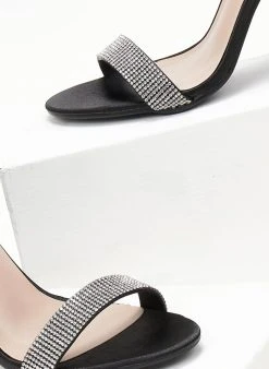 The Fashion Project Πέδιλα με μπαρέτα και στρας - Μαύρο -The Fashion Project κατάστημα pedila saten me idiaitero takouni 107241 dpde