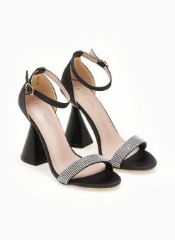 The Fashion Project Πέδιλα με μπαρέτα και στρας - Μαύρο -The Fashion Project κατάστημα pedila saten me idiaitero takouni 107241 ys09