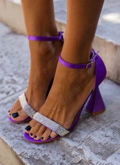 The Fashion Project Πέδιλα με μπαρέτα και στρας - Μωβ 17 The Fashion Project Πέδιλα με μπαρέτα και στρας - Μωβ -The Fashion Project κατάστημα pedila saten me idiaitero takouni 107242 j5k2