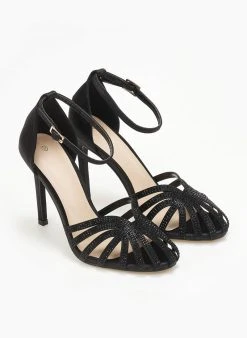 The Fashion Project Πέδιλα με μπαρέτα υφασμάτινα - Μαύρο -The Fashion Project κατάστημα pedila saten me mpareta 110600 3jad