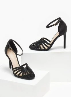 The Fashion Project Πέδιλα με μπαρέτα υφασμάτινα - Μαύρο -The Fashion Project κατάστημα pedila saten me mpareta 110600 mxbd