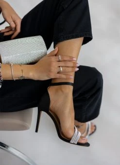 The Fashion Project Πέδιλα με στρας σατέν - Μαύρο -The Fashion Project κατάστημα pedila saten me stras 110669 9j20