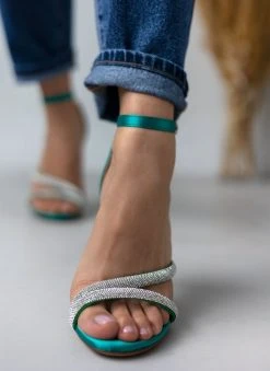 The Fashion Project Πέδιλα με στρας σατέν - Πράσινο -The Fashion Project κατάστημα pedila saten me stras 110670 561g