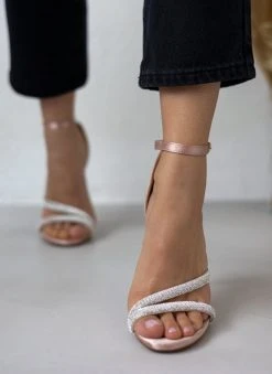 The Fashion Project Πέδιλα με στρας σατέν - Σομόν -The Fashion Project κατάστημα pedila saten me stras 110671 d26b