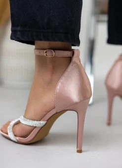 The Fashion Project Πέδιλα με στρας σατέν - Σομόν -The Fashion Project κατάστημα pedila saten me stras 110671 ey7u