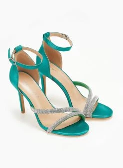 The Fashion Project Πέδιλα με στρας σατέν - Πράσινο -The Fashion Project κατάστημα pedila saten me strass 110670 nkgk