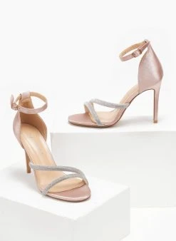 The Fashion Project Πέδιλα με στρας σατέν - Σομόν -The Fashion Project κατάστημα pedila saten me strass 110671 eouy