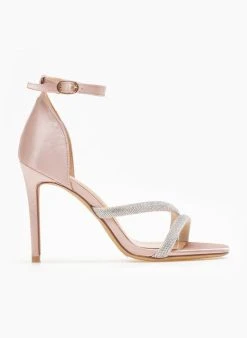 The Fashion Project Πέδιλα με στρας σατέν - Σομόν -The Fashion Project κατάστημα pedila saten me strass 110671 io2d