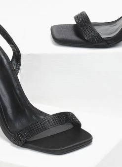 The Fashion Project Πέδιλα με στρας σατέν - Μαύρο -The Fashion Project κατάστημα pedila saten me strass 110831 mkjw