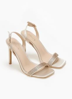 The Fashion Project Πέδιλα με στρας σατέν - Μπεζ -The Fashion Project κατάστημα pedila saten me strass 110832 mkmo