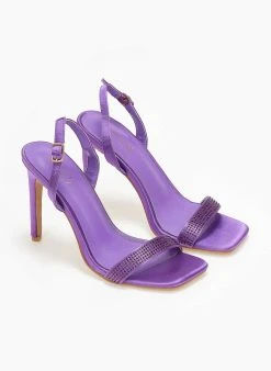 The Fashion Project Πέδιλα με στρας σατέν - Μωβ -The Fashion Project κατάστημα pedila saten me strass 110833 w2s9