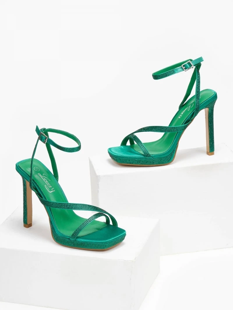 The Fashion Project Πέδιλα με στρας σατέν - Πράσινο 3 The Fashion Project Πέδιλα με στρας σατέν - Πράσινο - Image 3