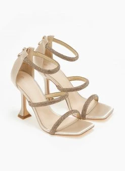 The Fashion Project Πέδιλα με στρας και φερμουάρ σατέν - Χρυσό -The Fashion Project κατάστημα pedila saten me strass kai fermouar 110747 hrb7