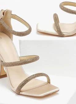 The Fashion Project Πέδιλα με στρας και φερμουάρ σατέν - Χρυσό -The Fashion Project κατάστημα pedila saten me strass kai fermouar 110747 wgbt