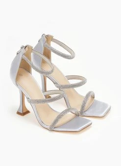 The Fashion Project Πέδιλα με στρας και φερμουάρ σατέν - Ασημί -The Fashion Project κατάστημα pedila saten me strass kai fermouar 110748 15k5