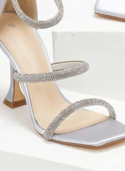 The Fashion Project Πέδιλα με στρας και φερμουάρ σατέν - Ασημί -The Fashion Project κατάστημα pedila saten me strass kai fermouar 110748 kog6