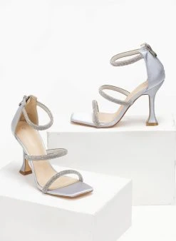 The Fashion Project Πέδιλα με στρας και φερμουάρ σατέν - Ασημί -The Fashion Project κατάστημα pedila saten me strass kai fermouar 110748 twn9