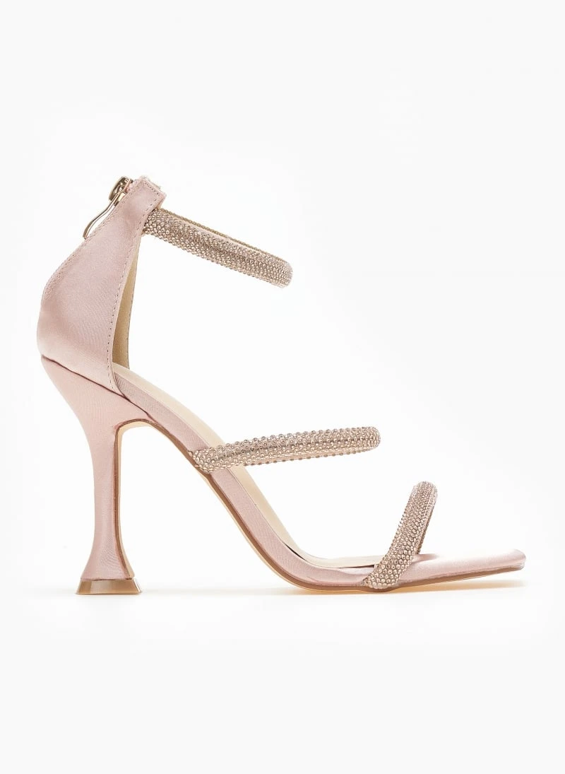 The Fashion Project Πέδιλα με στρας και φερμουάρ σατέν - Σομόν 1 The Fashion Project Πέδιλα με στρας και φερμουάρ σατέν - Σομόν