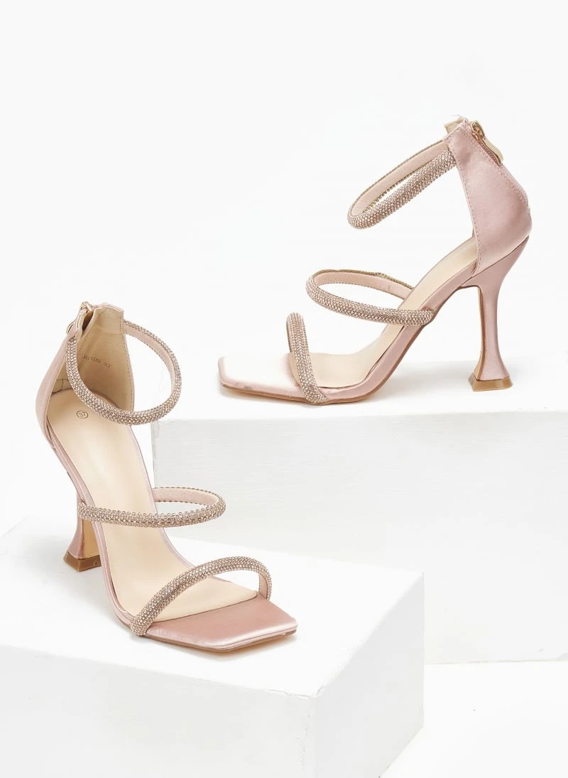 The Fashion Project Πέδιλα με στρας και φερμουάρ σατέν - Σομόν 2 The Fashion Project Πέδιλα με στρας και φερμουάρ σατέν - Σομόν - Image 2