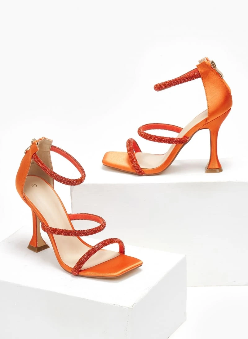The Fashion Project Πέδιλα με στρας και φερμουάρ σατέν - Πορτοκαλί 2 The Fashion Project Πέδιλα με στρας και φερμουάρ σατέν - Πορτοκαλί - Image 2