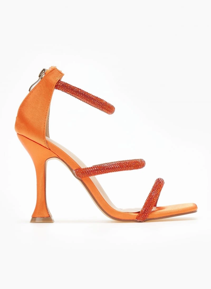The Fashion Project Πέδιλα με στρας και φερμουάρ σατέν - Πορτοκαλί 1 The Fashion Project Πέδιλα με στρας και φερμουάρ σατέν - Πορτοκαλί