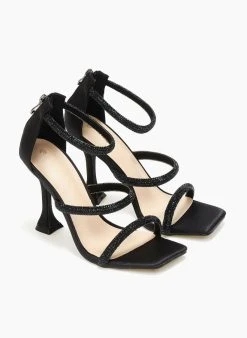 The Fashion Project Πέδιλα με στρας και φερμουάρ σατέν - Μαύρο/Ασημί -The Fashion Project κατάστημα pedila saten me strass kai fermouar 110751 zpgk