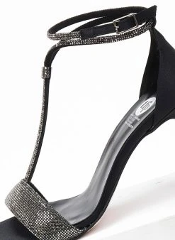 Πέδιλα με μπαρέτα και στρας Tfp - Μαύρο -The Fashion Project κατάστημα pedila saten me strass tfp 108637 zv5u