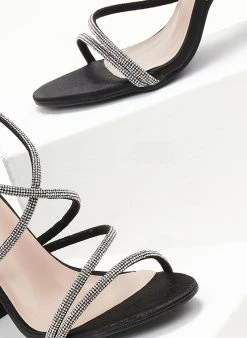 The Fashion Project Πέδιλα με στρας - Μαύρο -The Fashion Project κατάστημα pedila saten me takouni kampana 107222 k5wn