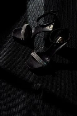 Πέδιλα με στρας υφασμάτινα Tfp - Μαύρο -The Fashion Project κατάστημα pedila saten tfp me dipli seira strass 100645 kwuv