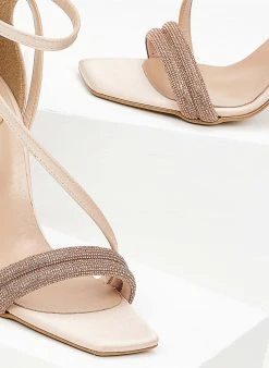Πέδιλα με στρας υφασμάτινα Tfp - Nude 11 Πέδιλα με στρας υφασμάτινα Tfp - Nude -The Fashion Project κατάστημα pedila saten tfp me dipli seira strass 100760 15wt