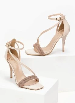 Πέδιλα με στρας υφασμάτινα Tfp - Nude 9 Πέδιλα με στρας υφασμάτινα Tfp - Nude -The Fashion Project κατάστημα pedila saten tfp me dipli seira strass 100760 b0t9