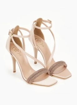 Πέδιλα με στρας υφασμάτινα Tfp - Nude 12 Πέδιλα με στρας υφασμάτινα Tfp - Nude -The Fashion Project κατάστημα pedila saten tfp me dipli seira strass 100760 viu5