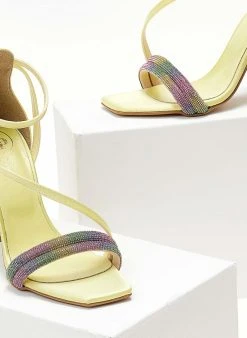 Πέδιλα με στρας υφασμάτινα Tfp - Κίτρινο -The Fashion Project κατάστημα pedila saten tfp me dipli seira strass 104762 se2o