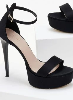 Estil Πέδιλα με μπαρέτα υφασμάτινα Tfp - Μαύρο -The Fashion Project κατάστημα pedila saten tfp me kleisti fterna 104192 8rts