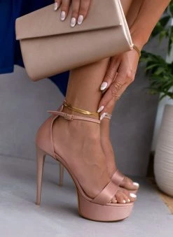 Estil Πέδιλα με μπαρέτα υφασμάτινα Tfp - Nude -The Fashion Project κατάστημα pedila saten tfp me kleisti fterna 104193 laoj