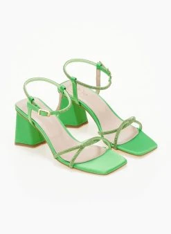 Πέδιλα με στρας σατέν Tfp - Λαχανί -The Fashion Project κατάστημα pedila saten tfp me lepta strass 105141 xsvn