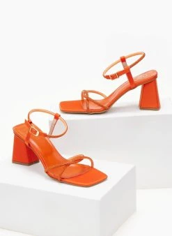 Πέδιλα με στρας σατέν Tfp - Πορτοκαλί -The Fashion Project κατάστημα pedila saten tfp me lepta strass 105192 7p6h