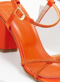 Πέδιλα με στρας σατέν Tfp - Πορτοκαλί -The Fashion Project κατάστημα pedila saten tfp me lepta strass 105192 9y9d