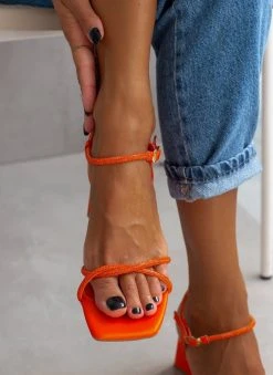 Πέδιλα με στρας σατέν Tfp - Πορτοκαλί -The Fashion Project κατάστημα pedila saten tfp me lepta strass 105192 dk3g