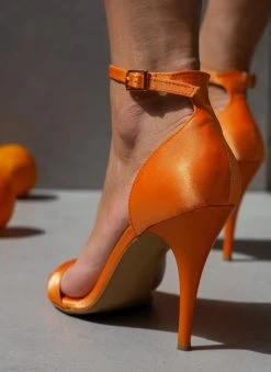 Πέδιλα με μπαρέτα υφασμάτινα Tfp - Πορτοκαλί -The Fashion Project κατάστημα pedila saten tfp me mpareta 100379 xfuz