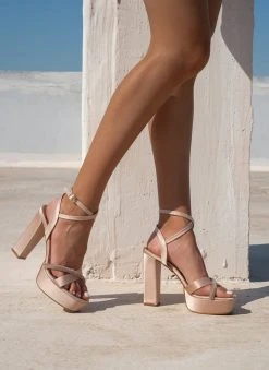 Πέδιλα σατέν TFP με χιαστί μπαρέτα - Nude