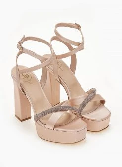 Πέδιλα σατέν TFP με χιαστί μπαρέτα - Nude -The Fashion Project κατάστημα pedila saten tfp me xiasti mpareta 104302 bzp0