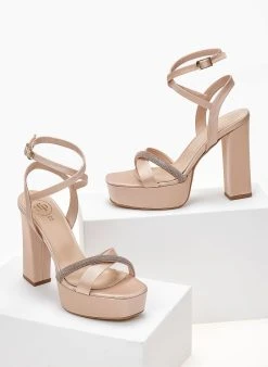 Πέδιλα σατέν TFP με χιαστί μπαρέτα - Nude -The Fashion Project κατάστημα pedila saten tfp me xiasti mpareta 104302 cj3h