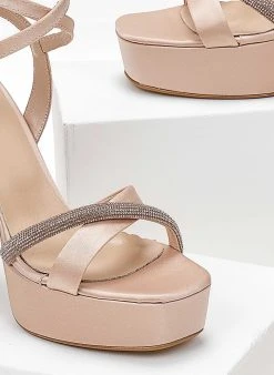 Πέδιλα σατέν TFP με χιαστί μπαρέτα - Nude -The Fashion Project κατάστημα pedila saten tfp me xiasti mpareta 104302 n3o4