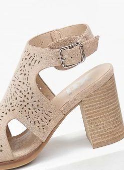 Xti Footwear Πέδιλα με μπαρέτα Suede και διατρητο σχέδιο Xti 141098 - Τάουπε -The Fashion Project κατάστημα pedila suede me diatrito sxedio xti 141098 110372 ggtf