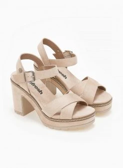 Πέδιλα με μπαρέτα Crossover Refresh 170695 - Μπεζ -The Fashion Project κατάστημα pedila suede me ekswteriki rafi refresh 170695 110322 4ift